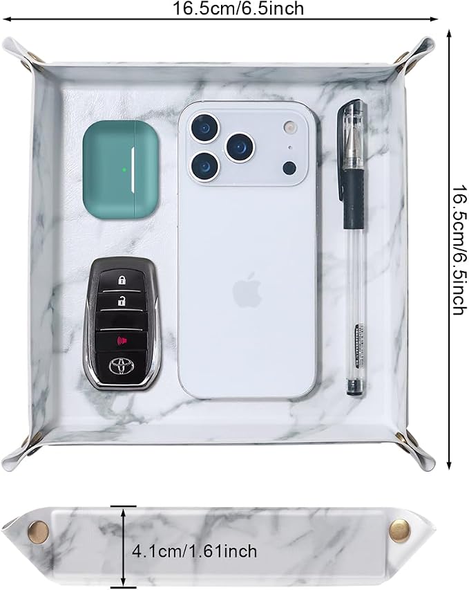 Valet Tray Desktop Storage Organizer – Premium PU Leather Catchall Bedside - Image 2