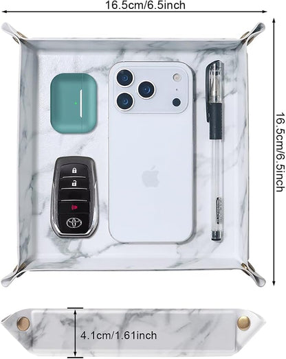 Valet Tray Desktop Storage Organizer – Premium PU Leather Catchall Bedside - Image 2