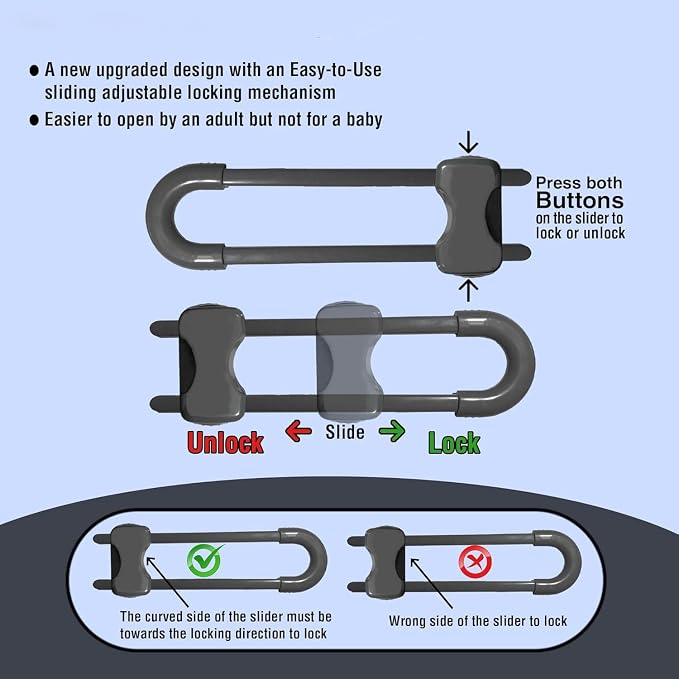 Sliding Cabinet Locks for Babies, Baby Proofing Adjustable U-Shaped Baby Safety - Image 3