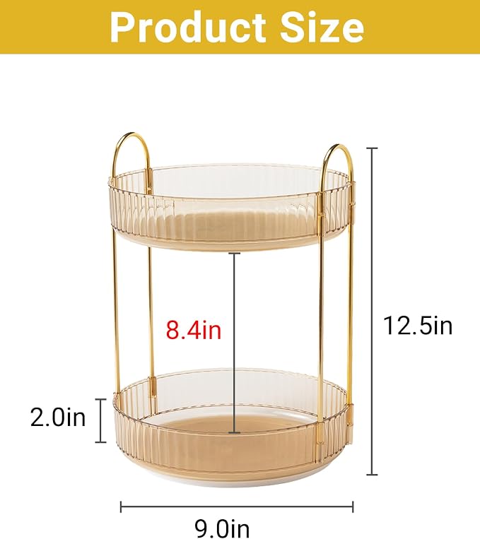 360 Rotating Gold Makeup Organizer, 2 Tier Large Capacity Rotating Makeup - Image 2