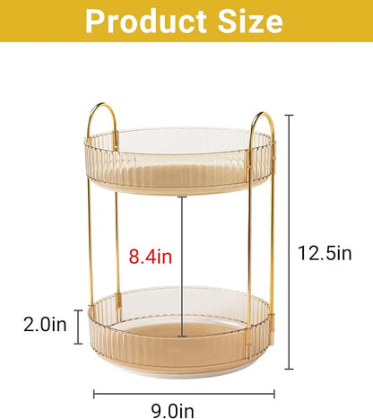 360 Rotating Gold Makeup Organizer, 2 Tier Large Capacity Rotating Makeup - Image 2