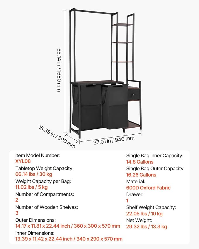 VEVOR 3 Tiers Laundry Sorter - Image 7