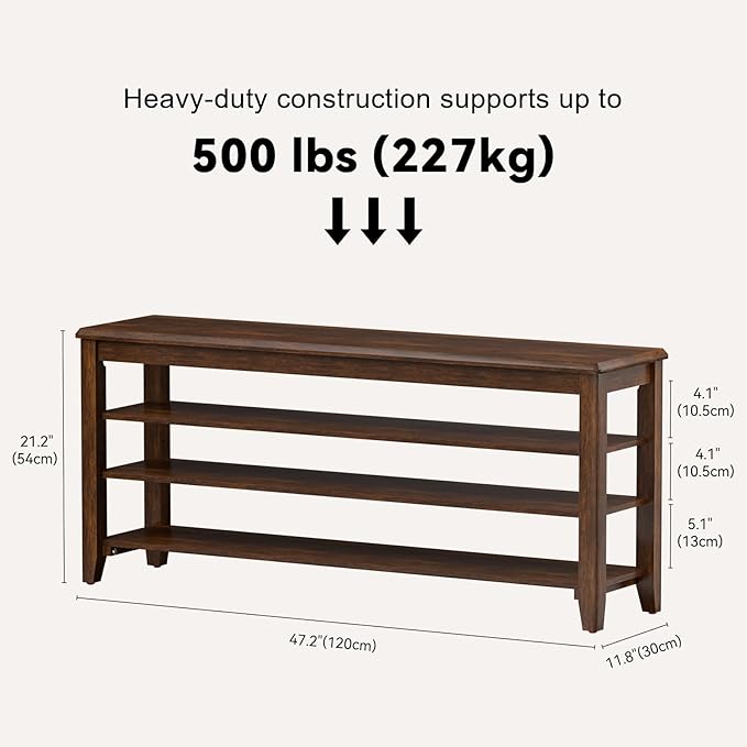Taitiy Shoe Rack Bench with Rubberwood Flat Top and 3 Adjustable Shelves – - Image 2