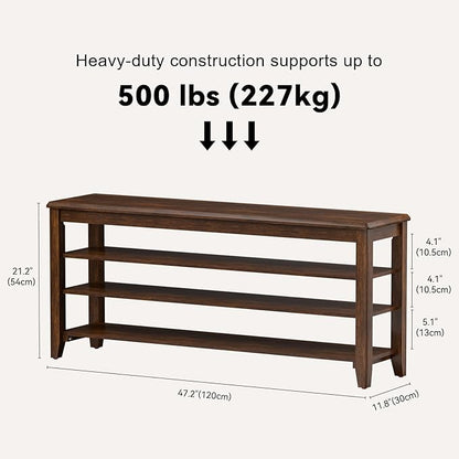 Taitiy Shoe Rack Bench with Rubberwood Flat Top and 3 Adjustable Shelves – - Image 2