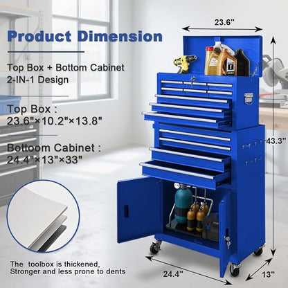 Tool Chest 13-Drawer with Double Door Handle, 2 in 1 Detachable Rolling Tool - Image 3