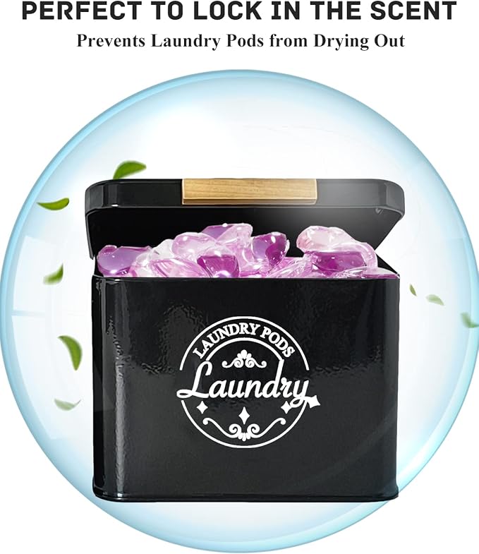 Laundry Pods Holder with Hinged Lid, Farmhouse Space-Saving Metal Container - Image 3
