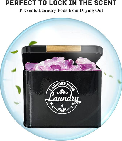 Laundry Pods Holder with Hinged Lid, Farmhouse Space-Saving Metal Container - Image 3