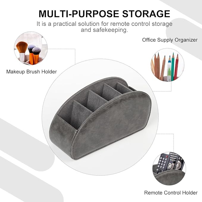 TV Remote Control Holder with 5 Compartments, Pu Leather Remote Caddy/Tray - Image 5