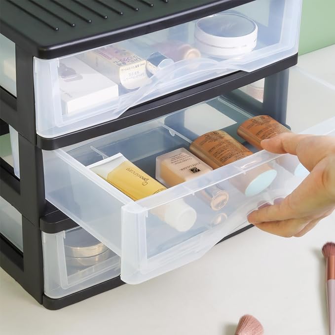 BYCY Medium 3 Drawer Plastic Clear Stacking Desktop Organizer - Image 4