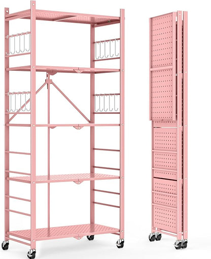 Himix Storage Shelves with 20 Hooks, 5-Tier Foldable Shelves by Himix