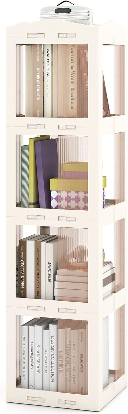 Giantex Foldable Rotating Bookshelf, 4-Tier Spinning Bookcase w/Swivel Base by Giantex