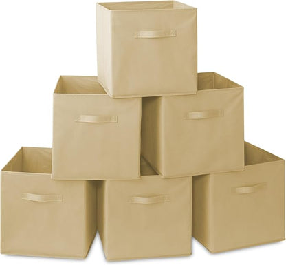 Casafield Set of 6 Collapsible Fabric Cube Storage Bins, Sandy Beige by Casafield
