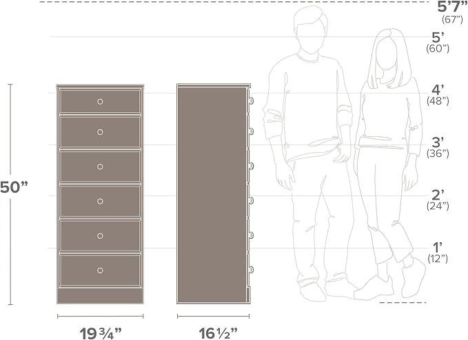 Prepac Astrid Tall Gray Dresser: 16.5"D x 19.75"W x 50"H, 6-Drawer Chest - Image 4