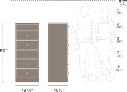 Prepac Astrid Tall White Dresser: 16.5"D x 19.75"W x 50"H, 6-Drawer Chest - Image 4