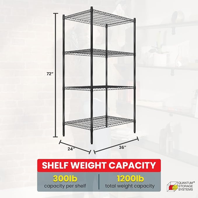 Quantum Storage Systems RWR72-2436LDBK Adjustable Wire Black Epoxy 4 Shelves - Image 3