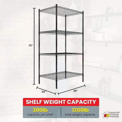 Quantum Storage Systems RWR72-2436LDBK Adjustable Wire Black Epoxy 4 Shelves - Image 3