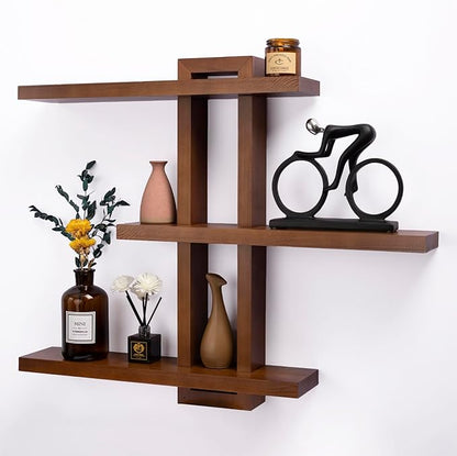 yaqew Variable Floating Shelves Wood Set of 3, Cube Wall Mounted Shelves 28.35" by Yaqew