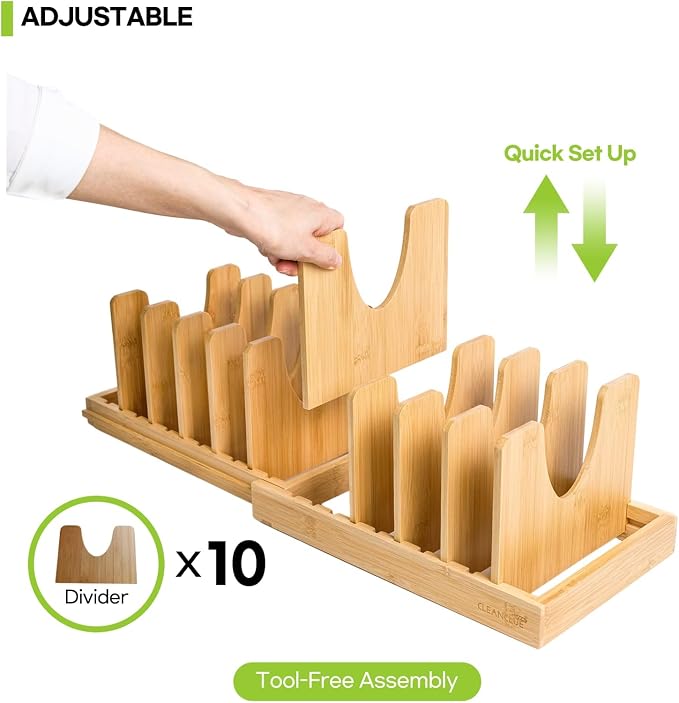 Pots and Pans Organizer under Cabinet, Bamboo Expandable Bakeware and Cutting - Image 3