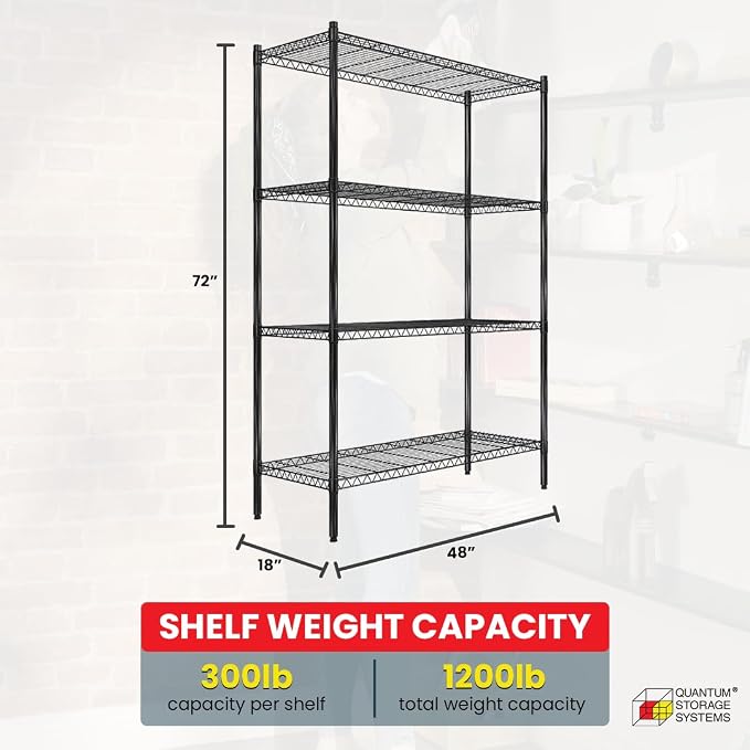 Quantum Storage Systems RWR72-1848LDBK Adjustable Wire Black Epoxy 4 Shelves - Image 3