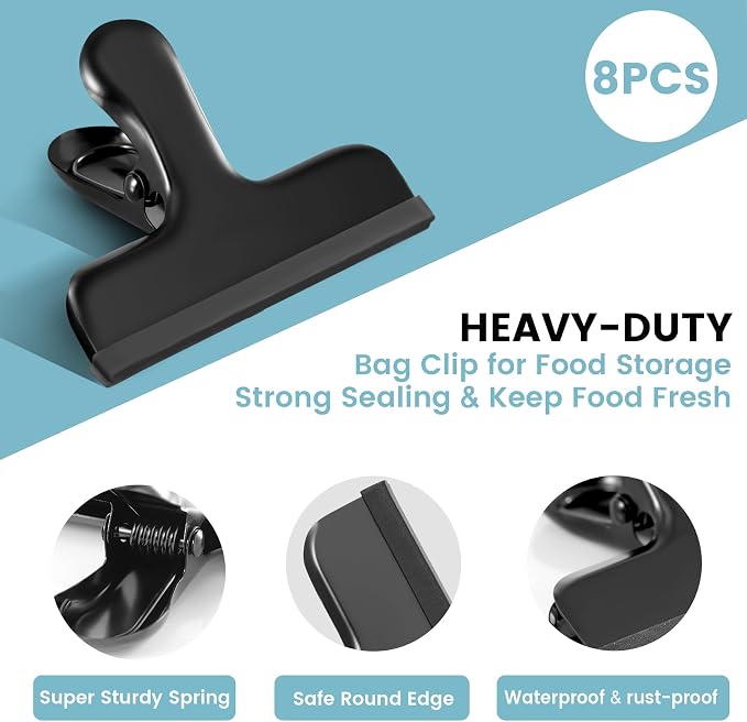 HOUSE AGAIN 8 Pack Stainless Steel Chip Bag Clips Covered - Image 4