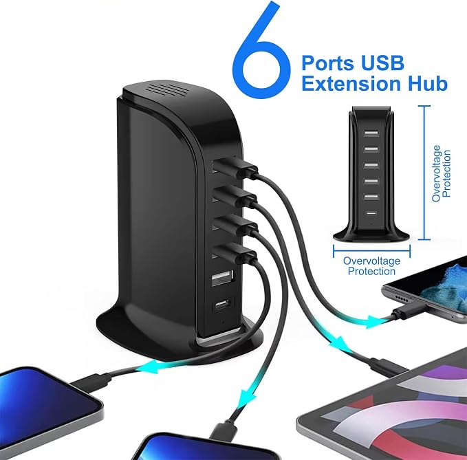 USB Charging Station for Multiple Devices, USB-C Port Supports PD Quick Charge - Image 3