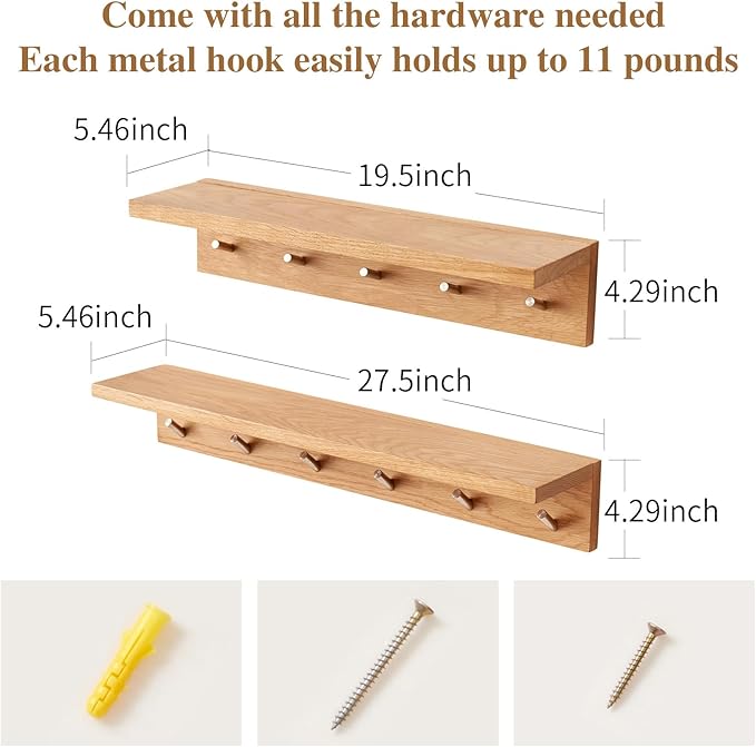 Oak Wood Coat Rack Wall Mount - Image 3