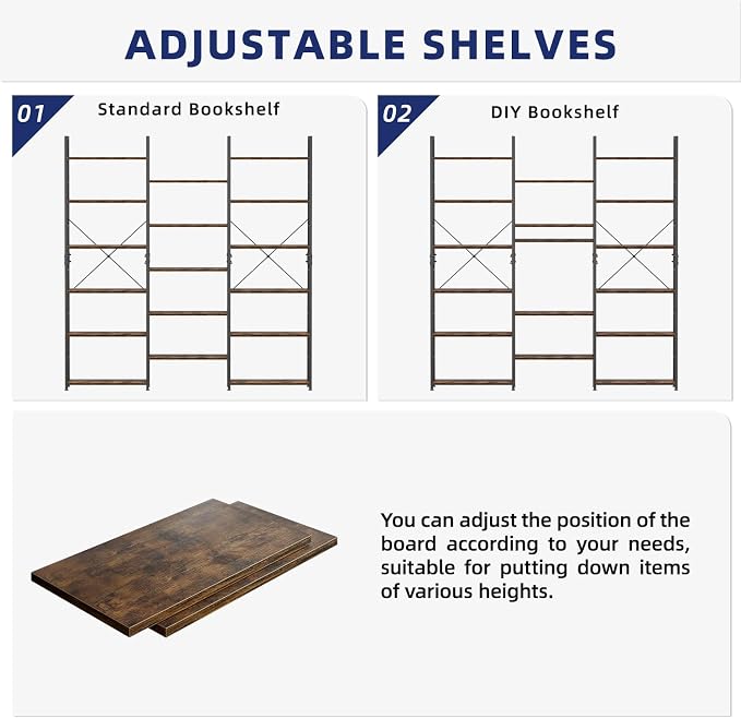 NUMENN Triple Column 6 Tier Bookshelf, Bookcase - Image 6
