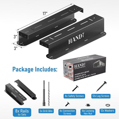 HANDT Overhead Garage Storage Rack, Connectable Heavy Duty Metal Ceiling Rails - Image 4