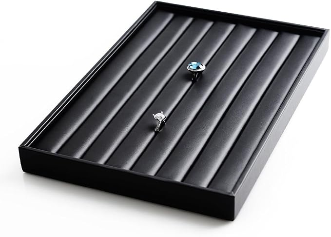 Ring Display Tray Black Jewelry Organizer Tray PU Leather Ring Earrings Display - Image 5