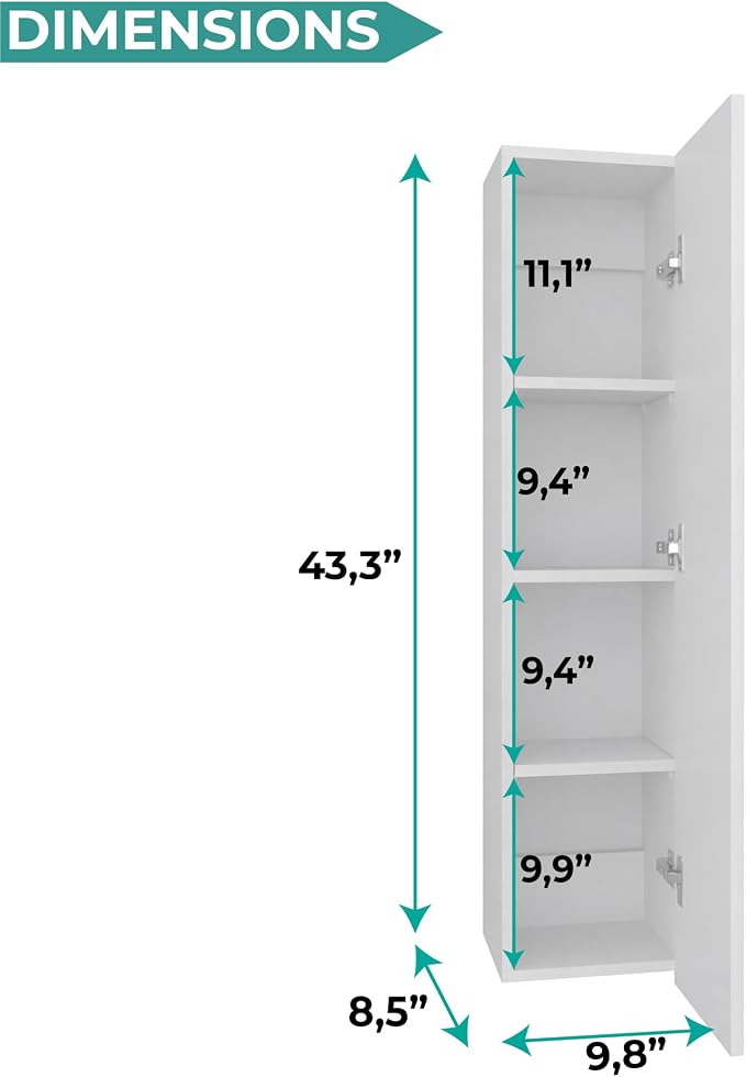 Tuhome Tall Wall Cabinet, 43.3" High Slim One Door Storage - Image 3
