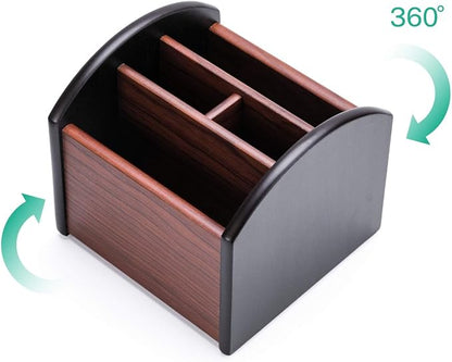 MaxGear Remote Control Holder Caddy, Wooden Desk Organizer, 4 Compartments | - Image 3