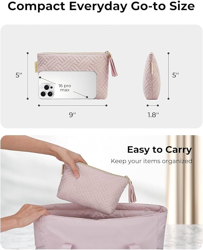 BAGSMART Small Makeup Bag with Tassel, Soft Cosmetic Pouch 8.7" | 1.6" slim - Image 3