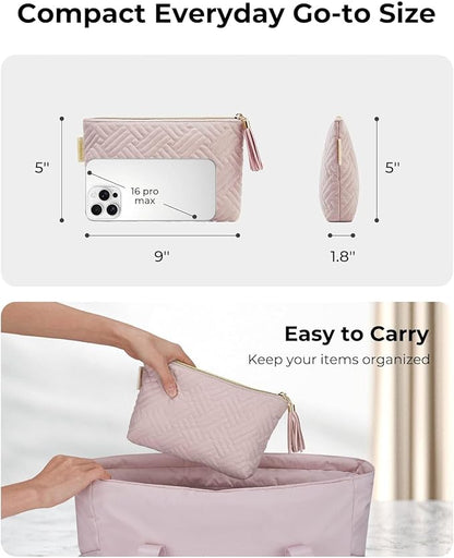 BAGSMART Small Makeup Bag with Tassel, Soft Cosmetic Pouch 8.7" | 1.6" slim - Image 3