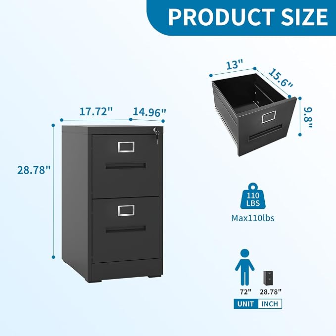 2 Drawer File Cabinets with Lock, Heavy Duty Metal Storage Cabinets Office - Image 3