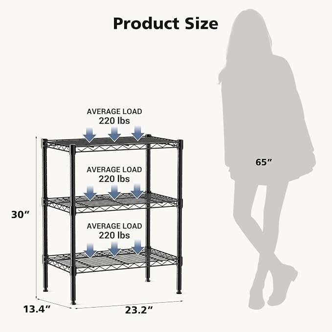 DUMOS 3-Tier Metal Wire Storage Shelves, Adjustable Standing Storage Rack Shelf - Image 3