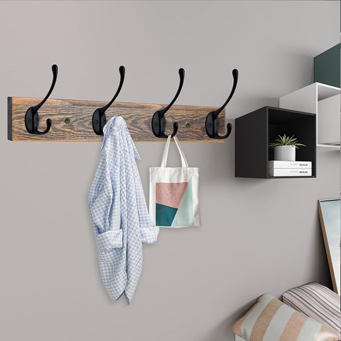 IBosins Wall Mounted Coat Rack, 2 Pack Metal Wood Coat Rack - Image 5