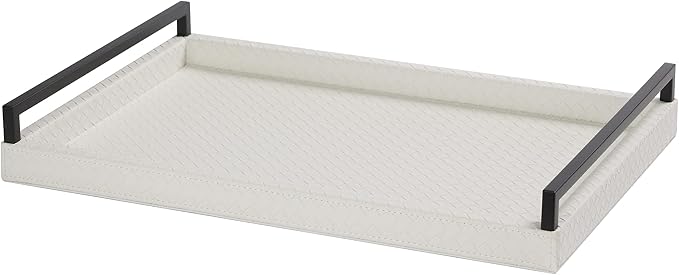 Sagala White Serving Tray Faux Leather Decorative Tray by Unknown