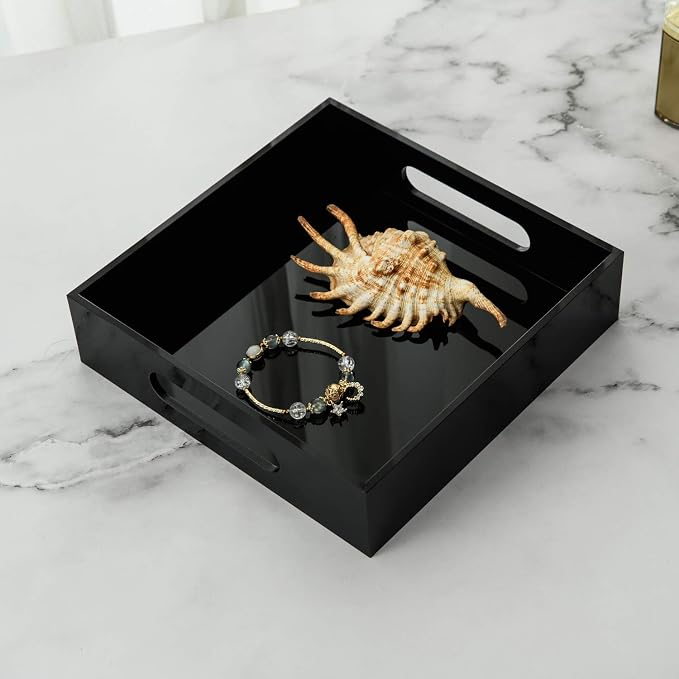 Black Sturdy Acrylic Tray with Handles-8x8 Inch- Countertop Organizer Tray - Image 3