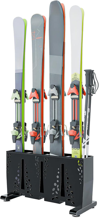 Ski Storage Rack for Garage, 4 Pair Heavy Duty Steel Freestanding Ski Storage by TOCRETOARE