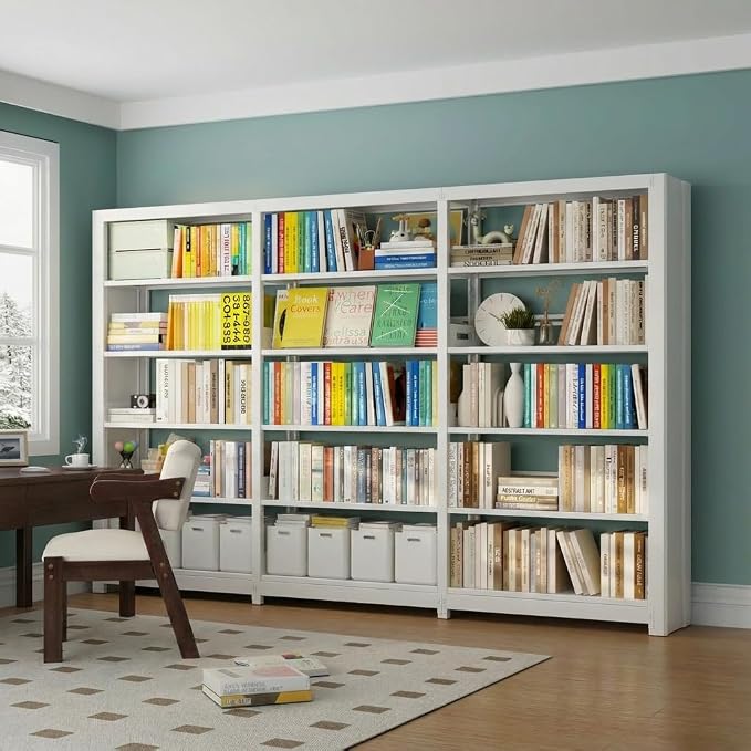 5-Tier Bookcase with Adjustable Storage Shelves, Metal Bookshelf with Book by Jazipic
