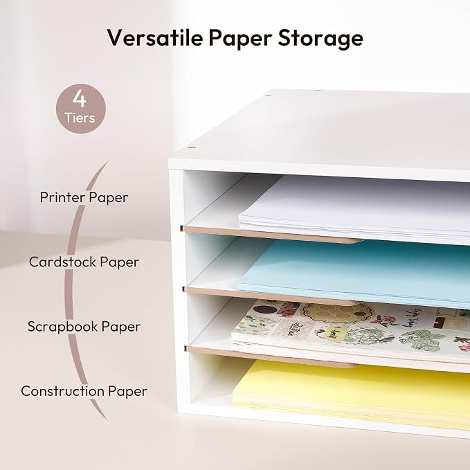12x18 Construction Paper Organizer, 4-Tiers Paper Storage Shelf, Wooden Desk - Image 3