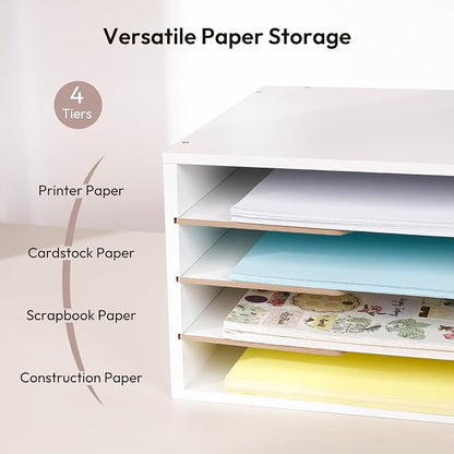 12x18 Construction Paper Organizer, 4-Tiers Paper Storage Shelf, Wooden Desk - Image 3