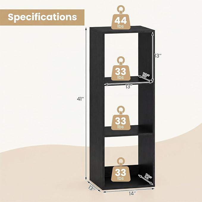 POWERSTONE 3 Cube Storage Organizer, 3 Tier Cubby Bookshelf Freestanding - Image 3