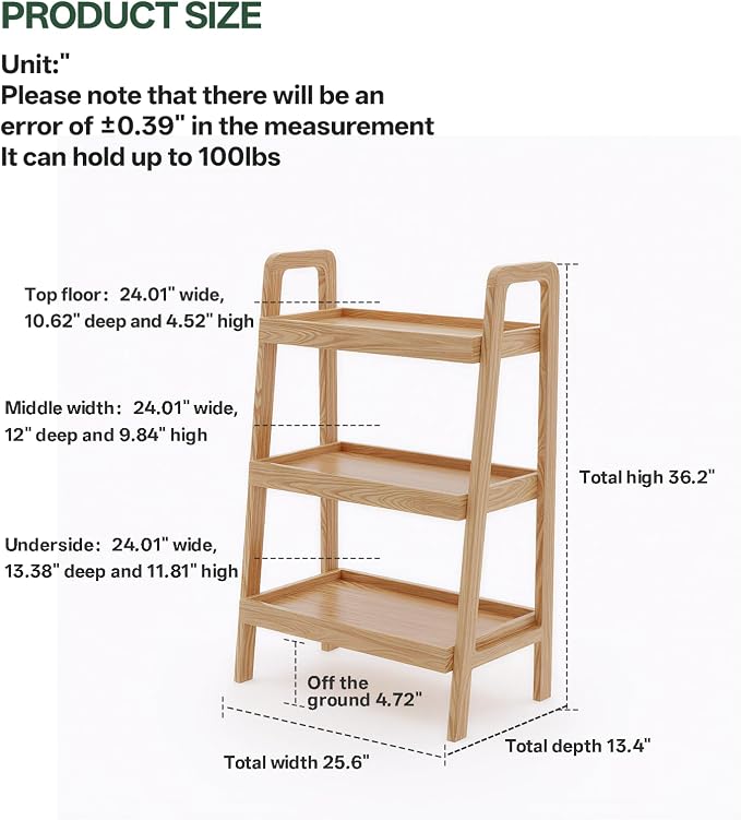 100% Solid Oak 3 Tier Ladder Shelf - Image 2
