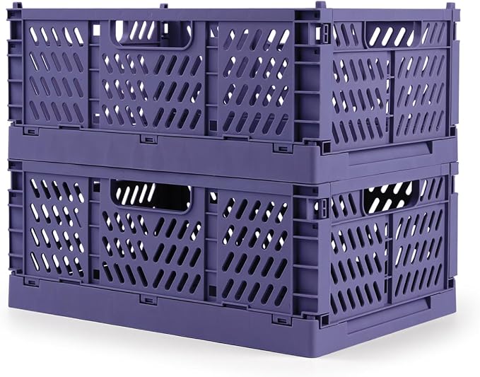 Domiella 2-Pack Crates for Storage, Storage Crates Plastic Stackable, Foldable by Domiella