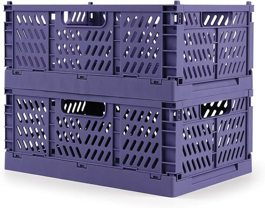 Domiella 2-Pack Crates for Storage, Storage Crates Plastic Stackable, Foldable by Domiella