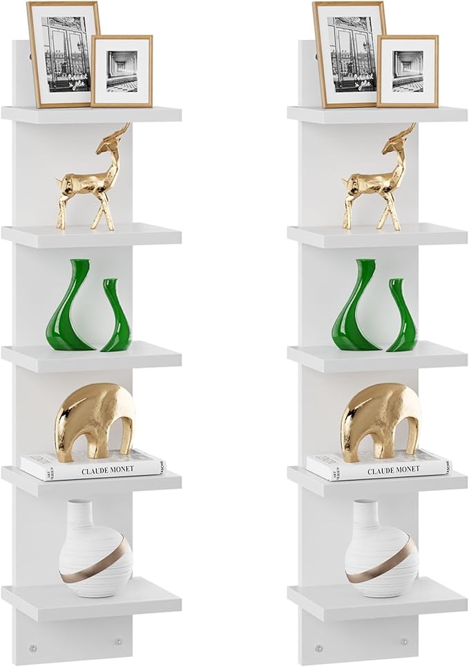 IBUYKE 5 Tier Wall Shelf Unit, Floating Storage Shelf White WBC009W-2 | by IBUYKE