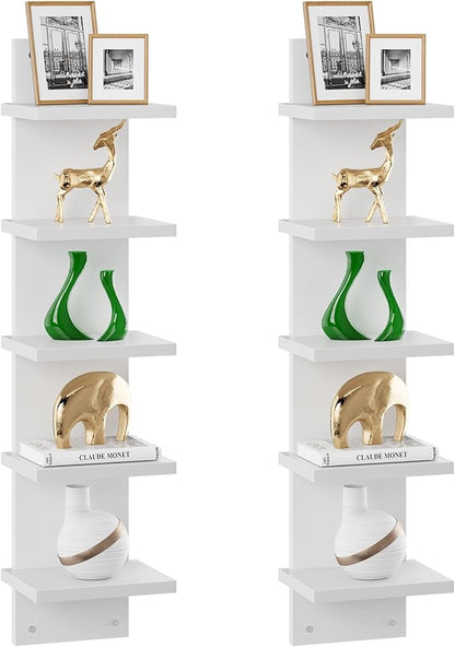 IBUYKE 5 Tier Wall Shelf Unit, Floating Storage Shelf White WBC009W-2 | by IBUYKE