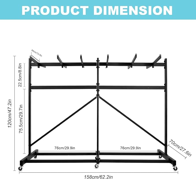 Folding Chair Rack, Heavy Duty Folding Chair Storage Rack Cart, 42 Chairs and - Image 3