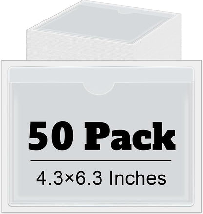 Chinco 50 Pack 4" x 6" Clear Adhesive Pockets, Index Card Pockets by Chinco